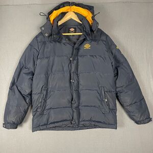 Dickies Puffer Jacket Womens Large Navy Blue Snap Button Full Zip Hooded Outdoor